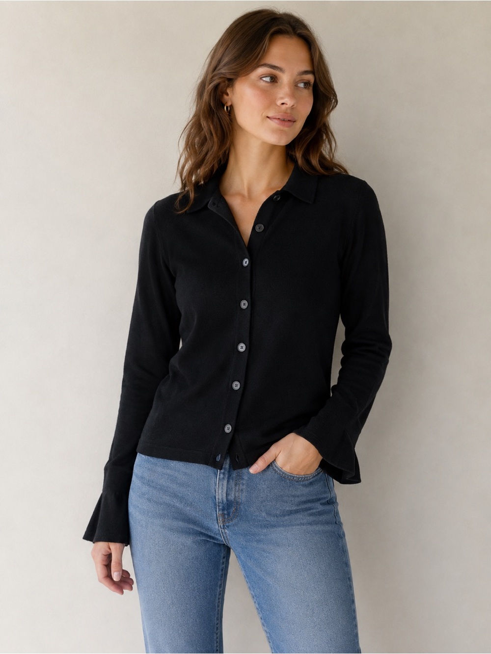 Vintage 2002 Banana Republic Italian Merino Wool Cardigan XS Black Y2K